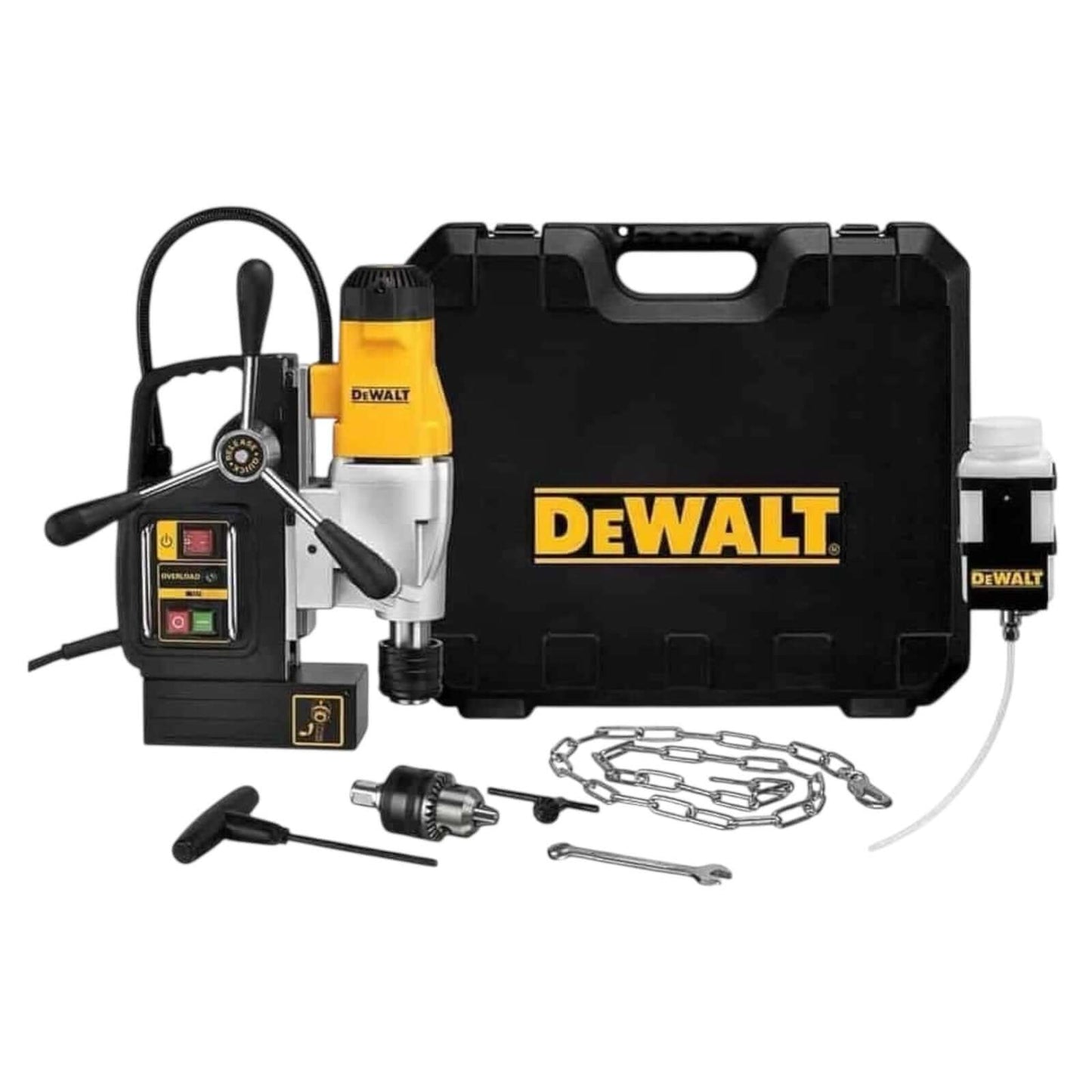 DWE1622K 2 In 2-Speed Magnetic Drill Press (DEWALT) with case and accessories for heavy-duty metal drilling applications