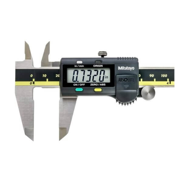Digital ABS AOS Vernier Caliper 6″ (MITUTOYO) displaying measurement on digital LCD.