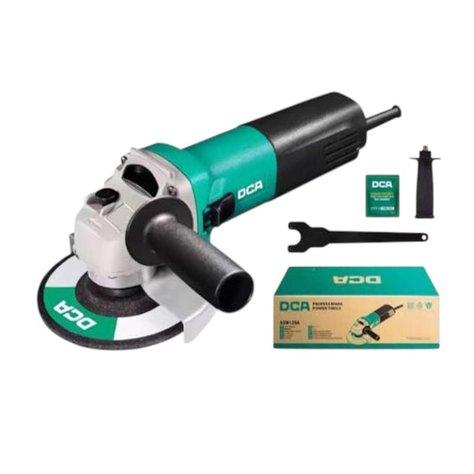 ASM125A Angle Grinder 5″ 850w (DCA) with accessories, ideal for cutting, grinding, and polishing. Includes dustproof design for durability.