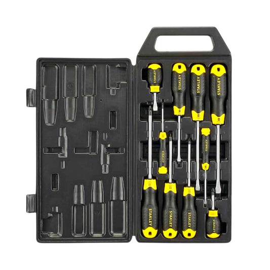 65-005 CUSHION GRIP 10 Pcs Screwdriver Sets Stanley with durable steel bars and magnetic tips in carrying case