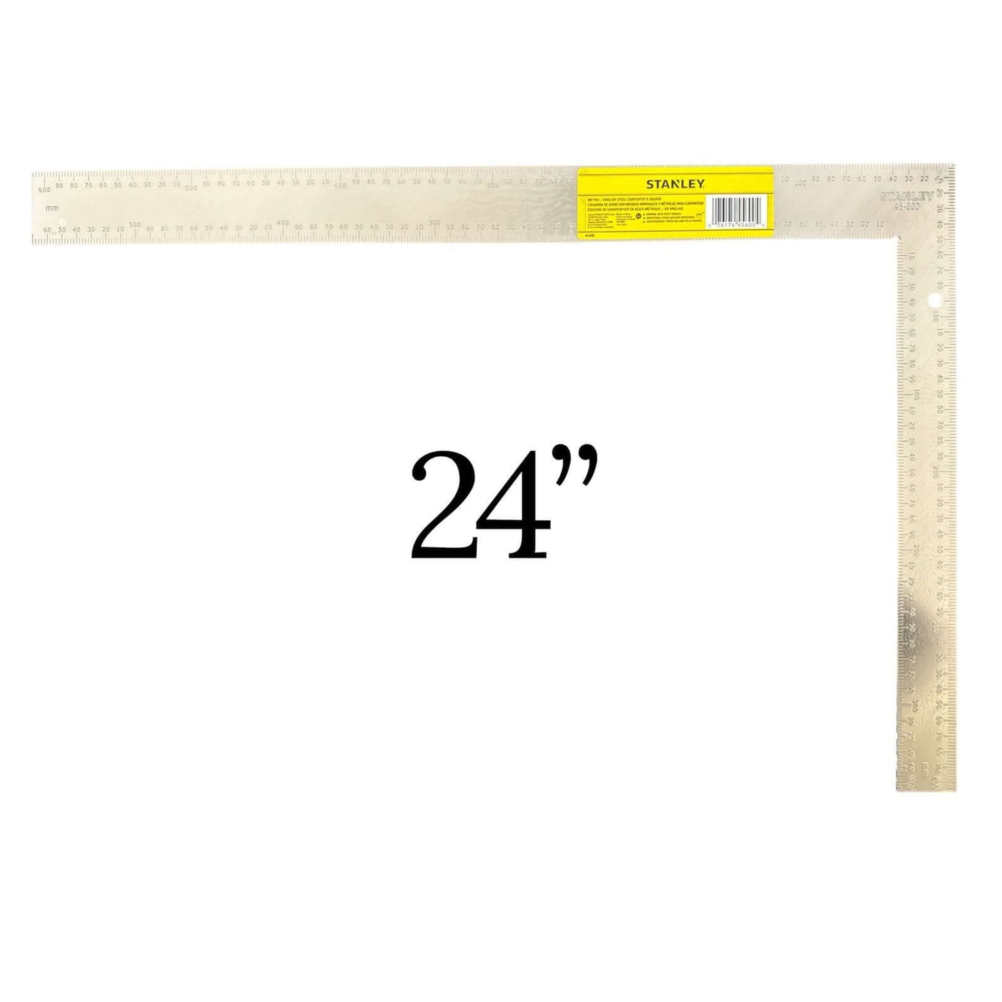 45-600 Steel Tri Square Metric and English 24″/600mm Stanley measuring tool with tempered steel design for carpenters and builders.