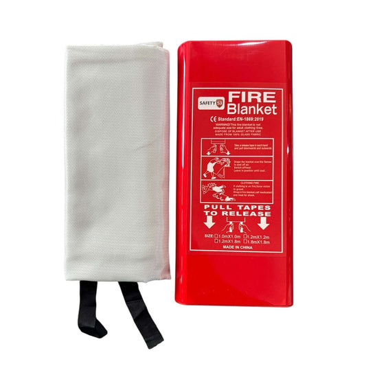 Fire Blanket 1.2mx1.8m with red safety cover and white fiberglass material for emergency fire situations.