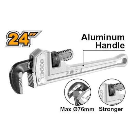 HALPW0124 ALuminium Pipe Wrench 24″ Ingco with aluminum handle and 76mm clamping diameter for plumbing and construction
